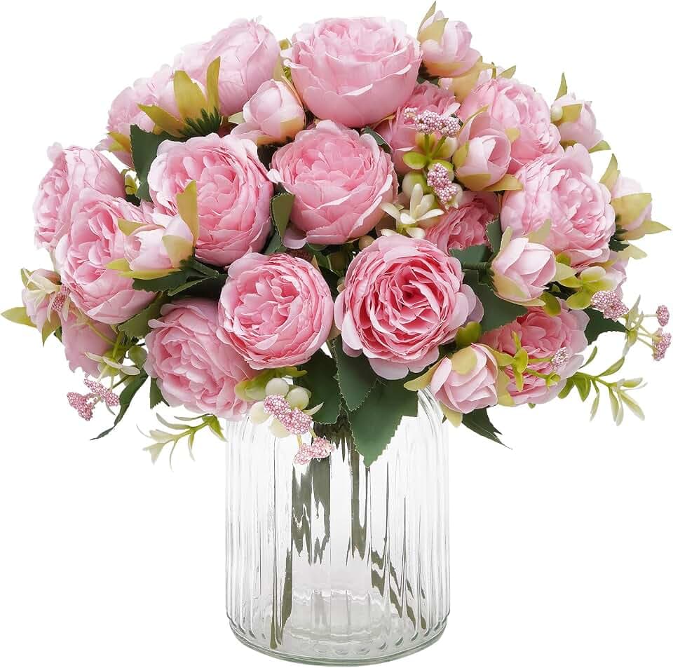 4 Packs Peonies Artificial Flowers, Light Pink Silk Artificial Peonies