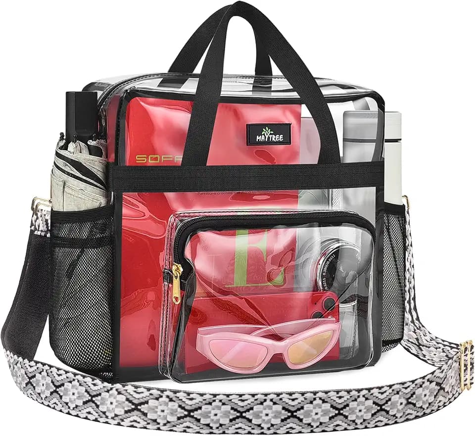 MAY TREE Clear Bag for Stadium Events, 12x5.5x12 Clear Tote Bag for Work