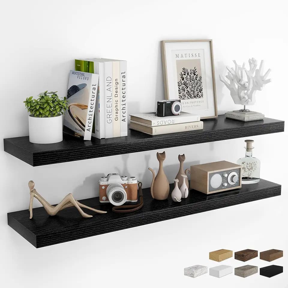 RICHFOCUS Long Floating Shelves for Wall 2Pack, Black, 48" Lx8 D