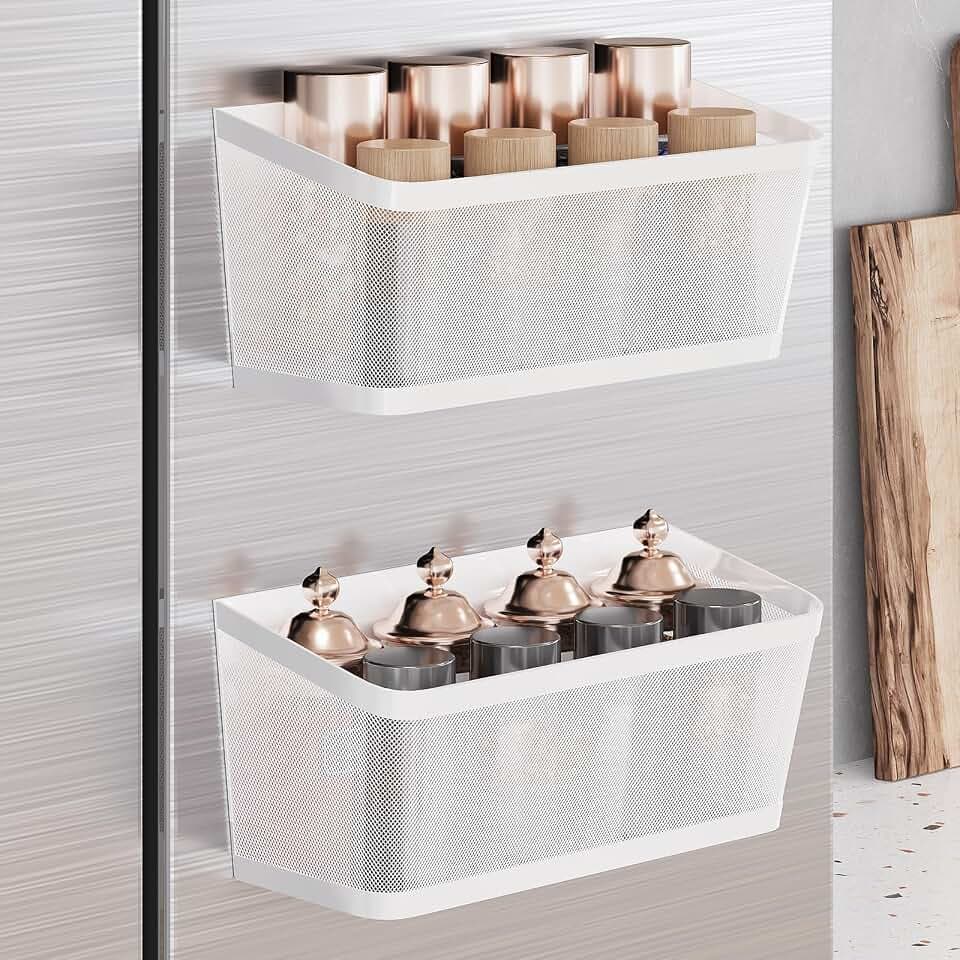 2Pcs Magnetic Spice Rack for Refrigerator, White Magnetic Shelves