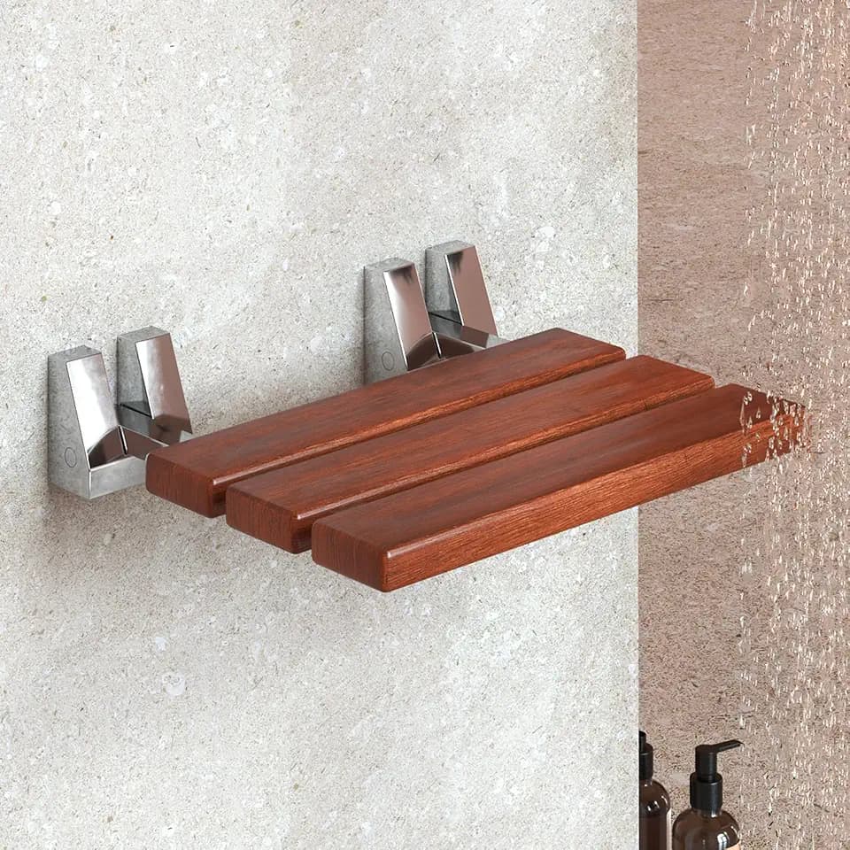 Folding Shower Seat - Wall Mounted - 16 Inch - Fold Down - Teak