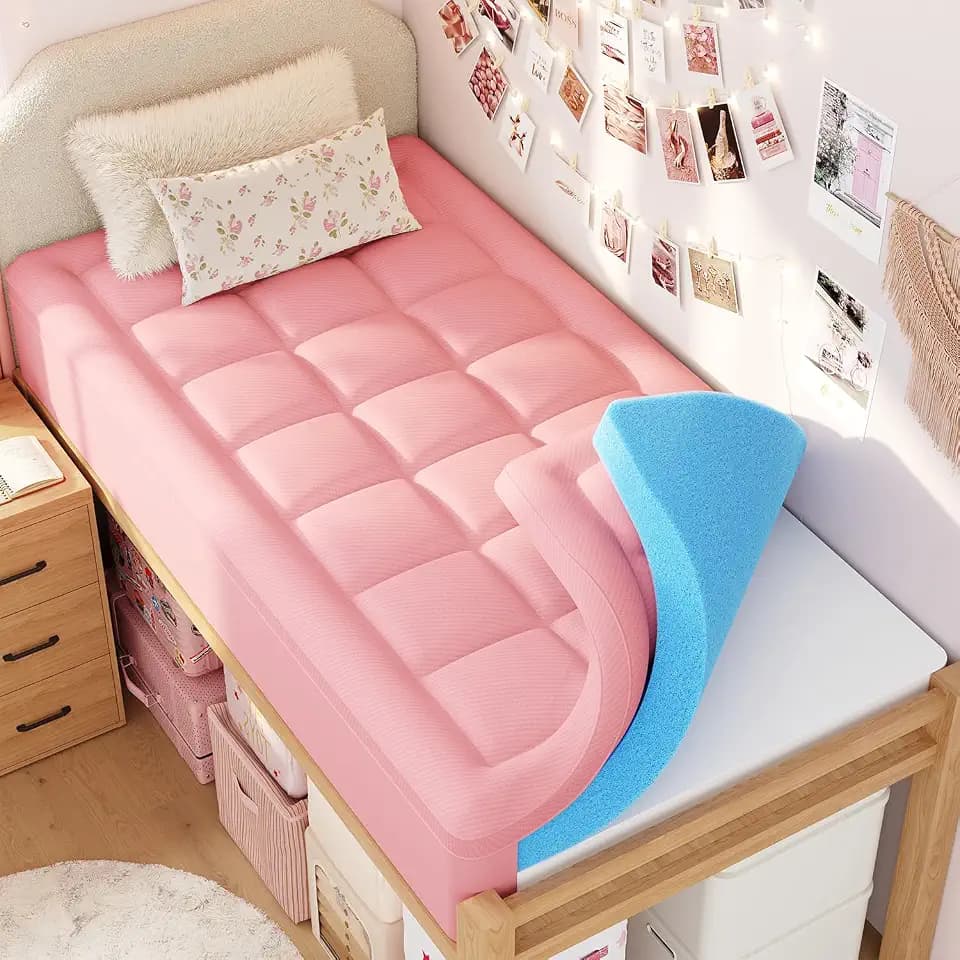 ELEMUSE Twin XL College Dorm Room 3 Inch Memory Foam Mattress Topper