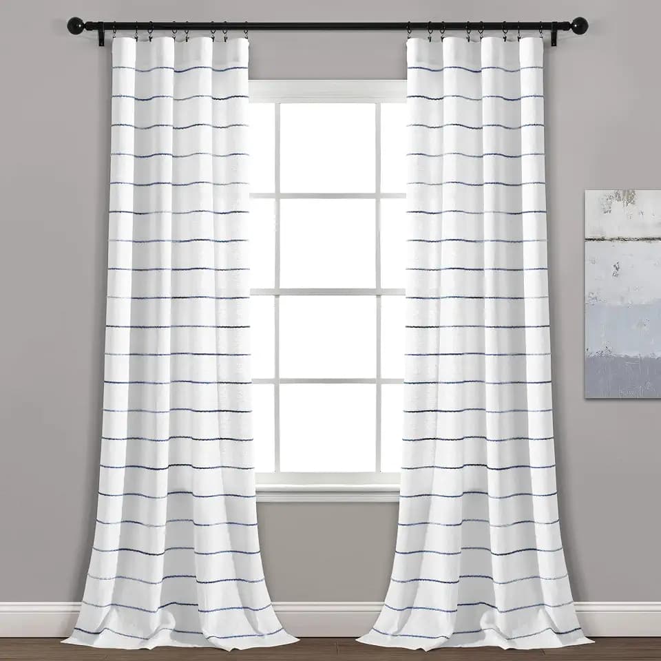 Lush Decor Ombre Stripe Yarn Dyed Cotton Window Curtain Panels, Pair, 40" W x 108" L, Navy & Multi - Drapes - Light Filtering Curtains for Living Room - Striped Curtains