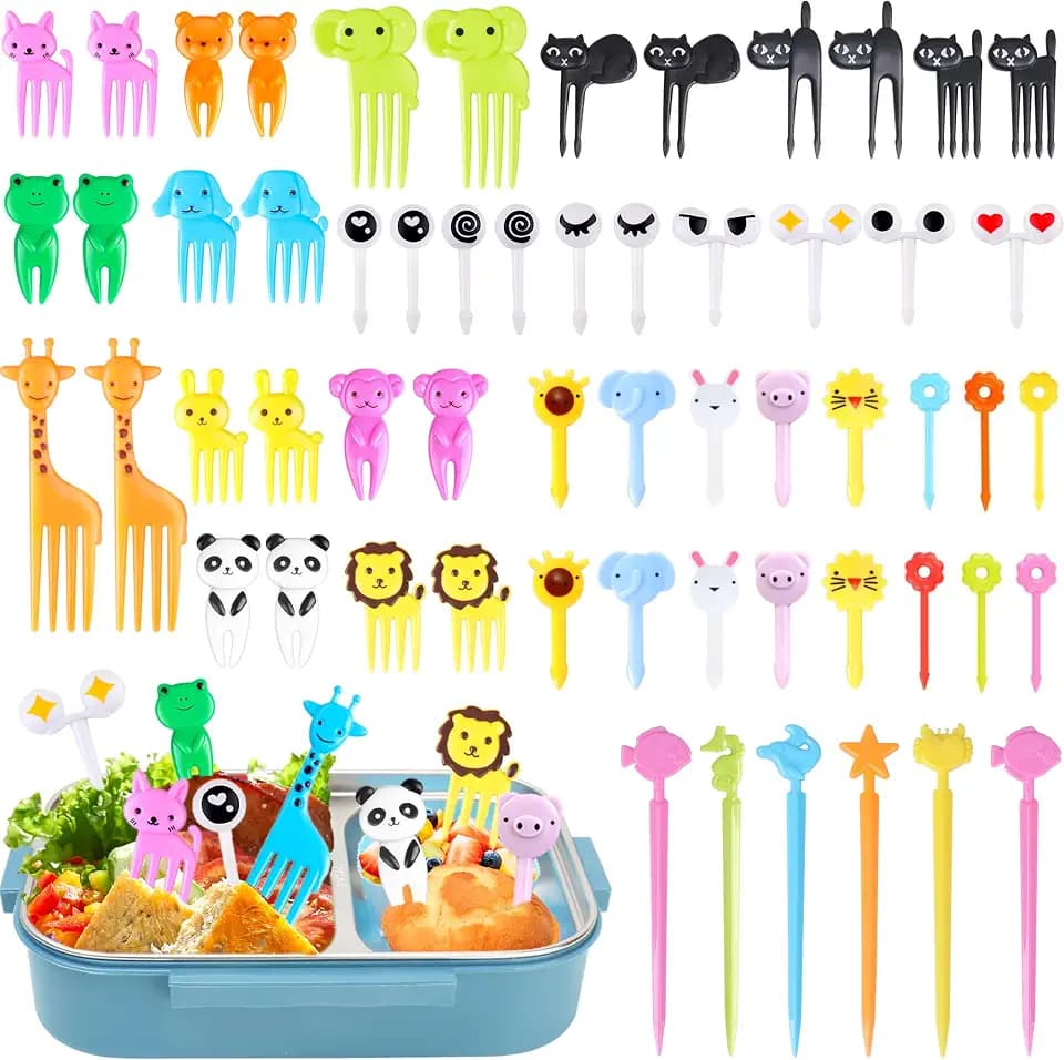 FATLODA 156PCS Animal Food Picks for Kids, Fun Bento Lunch Box Accessories
