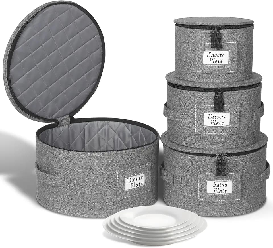 Kukikan China Storage Container, Hard Shell for Moving, 4 Pack Dish Storage