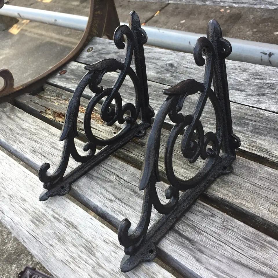 4 Pack Heavy Duty Wall Shelf Bracket, Antique Style Cast Iron Brackets, Garden Braces Rustic Shelf Bracket Black, Hardware Included