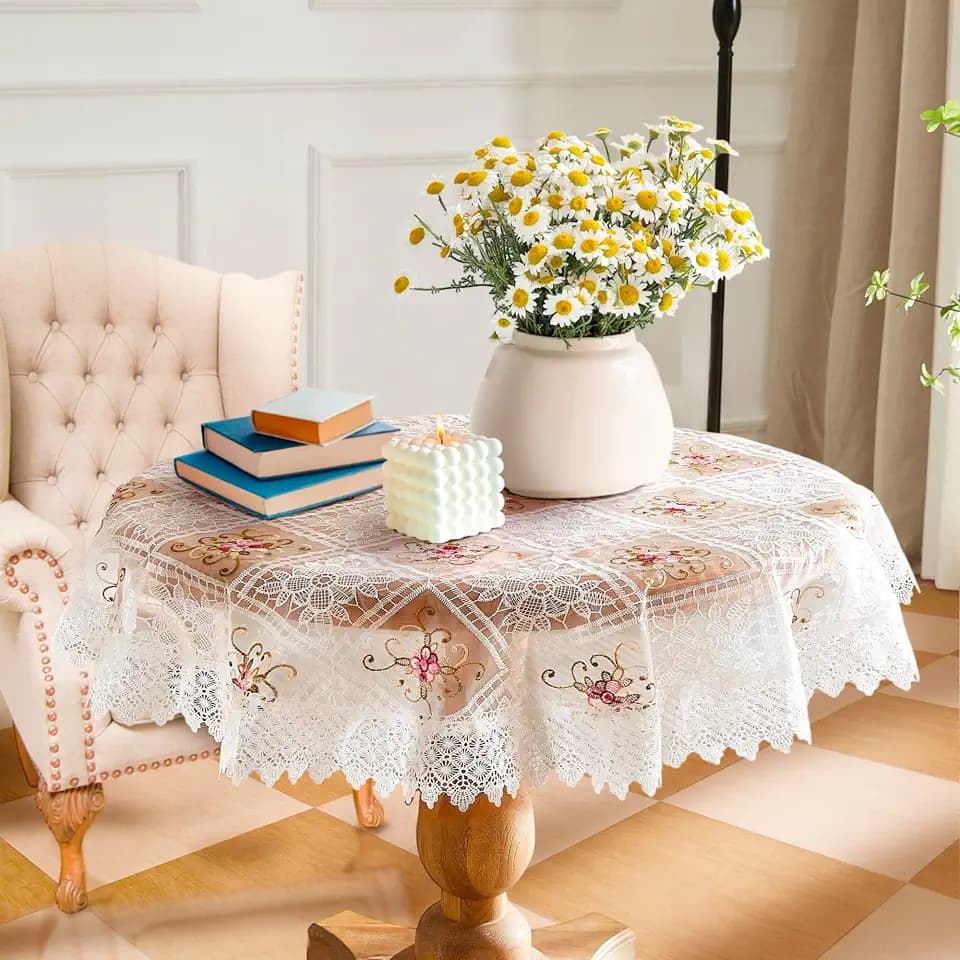 Warm Home Designs 60 Inch Round White Crochet Tablecloth. VTC White 60"