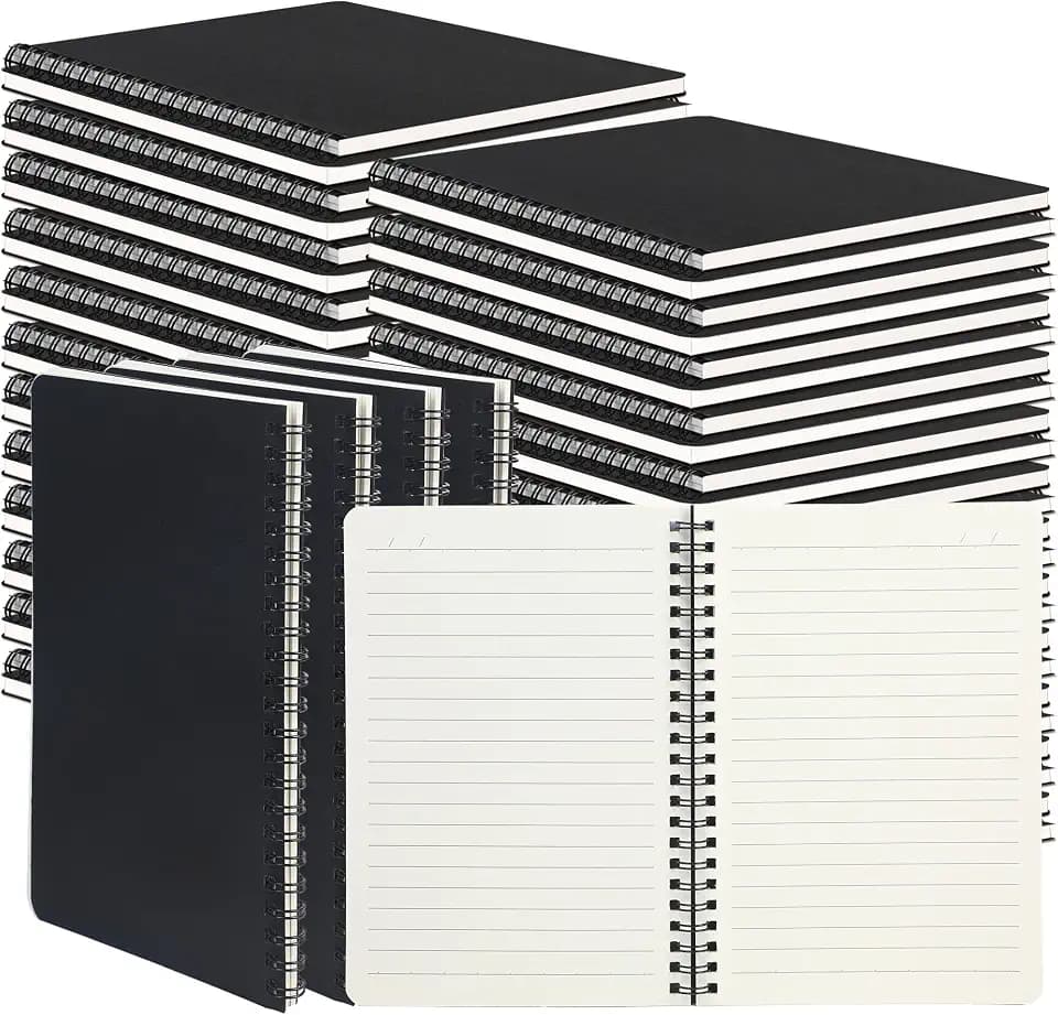 miikoul 100 Packs A5 Spiral Notebooks, Black Ruled Notebooks Bulk, 8.0"×5.6", 60 Sheets/120 Pages, Hardcover Lined Journal Notepad Travel Notebooks for Office and Back to School Supplies