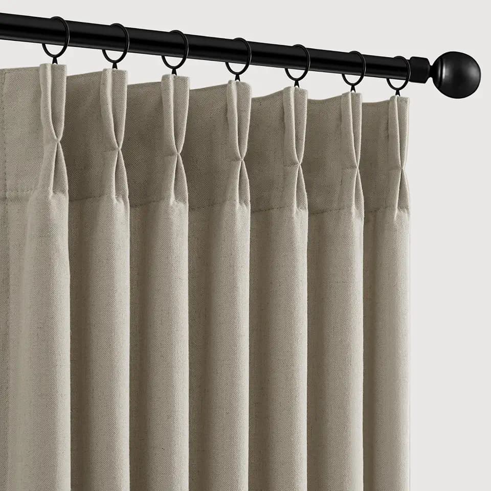 ANRODUO Oatmeal Pinch Pleated Linen Curtains 90 Inches Long 2 Panels