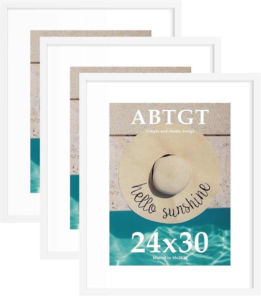 Abtgt 24x30 Poster Frame with 18x24 Mat for Wall Art, 3 Pack White