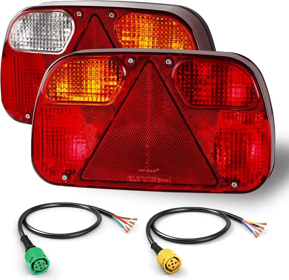 2 Stück 12V Universal Rückleuchte Anhänger 13 Poliger Set mit 30cm Kabel Vorverkabelt 13 Polig Stecker, 5 Polig Bajonett Links Rechts Anhängerbeleuchtung Rücklicht