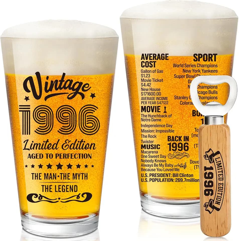 30th Birthday Gifts For Men, Vintage 1996 Beer Glass 30 Year Old Birthday for Him, 30th Birthday Decorations for Man Over 30, Cool 30 Birthday Gift Ideas for Men Turning 30