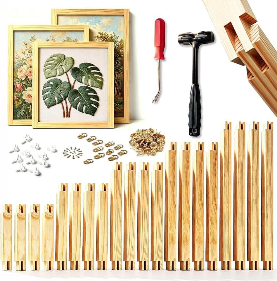 20pcs Needlepoint Stretcher Bars in 5 Sizes with Hammer,Tacks & Remover