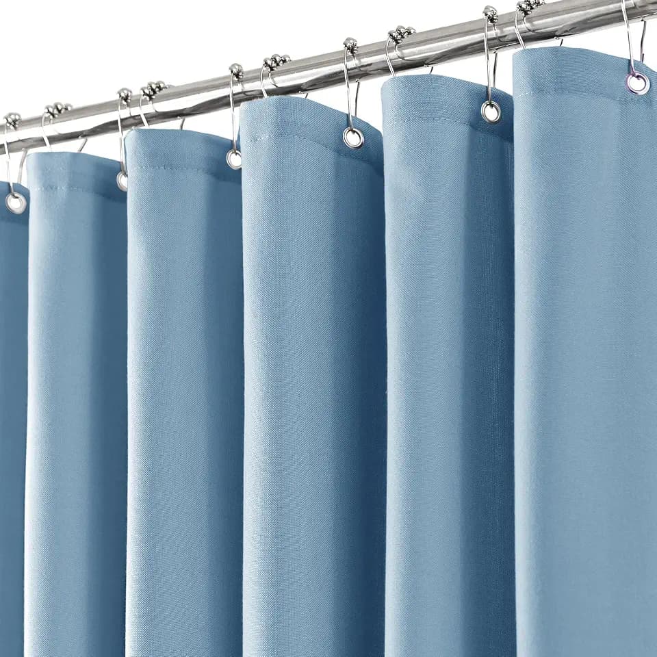Blue Shower Curtain for Bathroom Cream Boho Farmhouse Shower Curtains Natural Aesthetic Bath Decor Weighted Cloth Fabric Linen Textured Bath Curtain Liner with Hooks Set, Blue Grey, 72 Inch