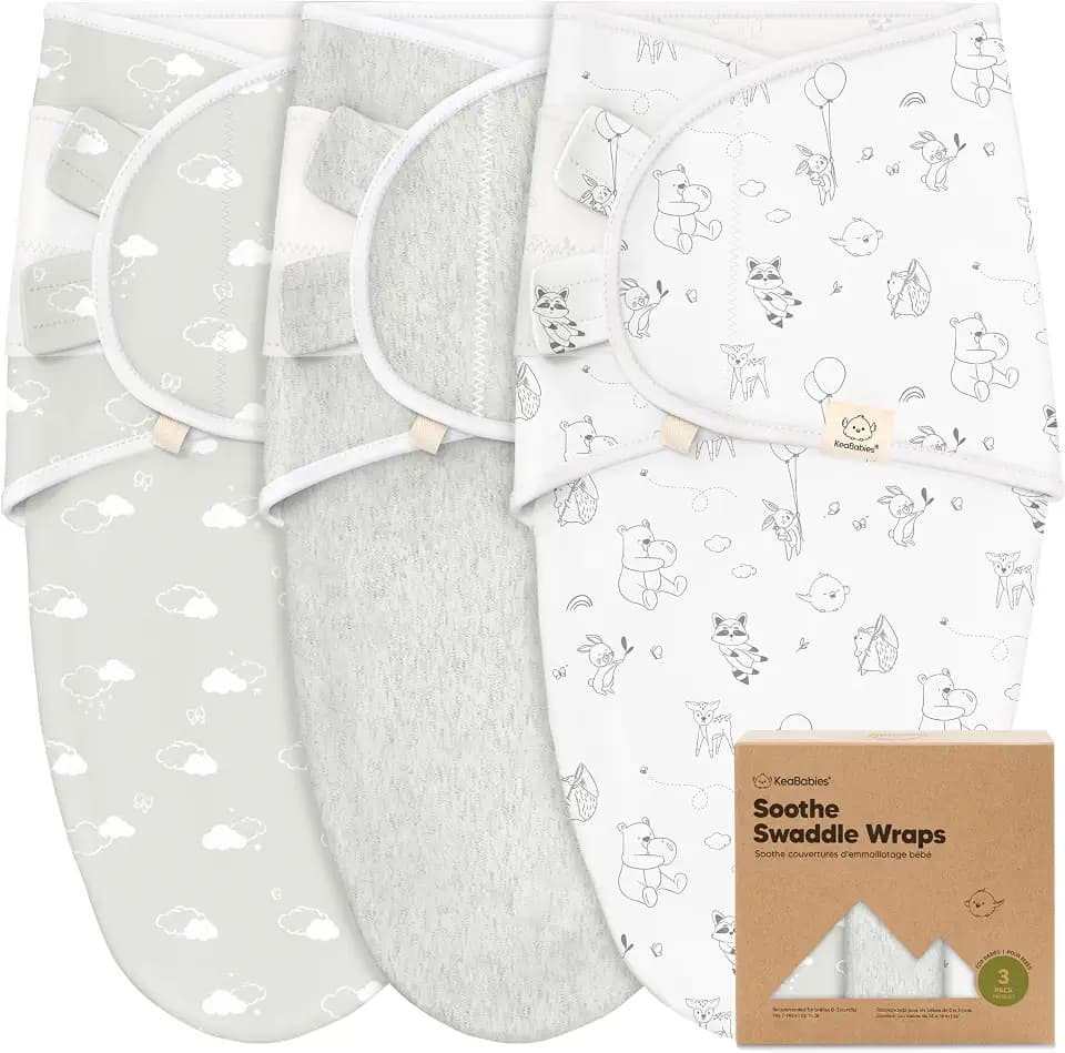 KeaBabies 3pk Organic Baby Swaddles for Newborns, 0.5 TOG Aspire, 0-3M
