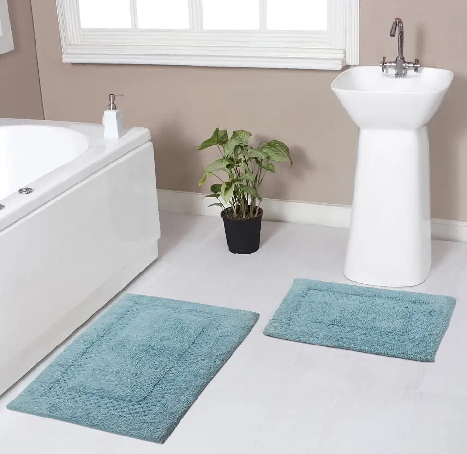 Home Weavers Classy 100% Cotton Bath Rug, Aqua - 2 Piece Set (S+M), Non Slip, Extra Soft & Absorbent, Washable, Kitchen & Bath Mat