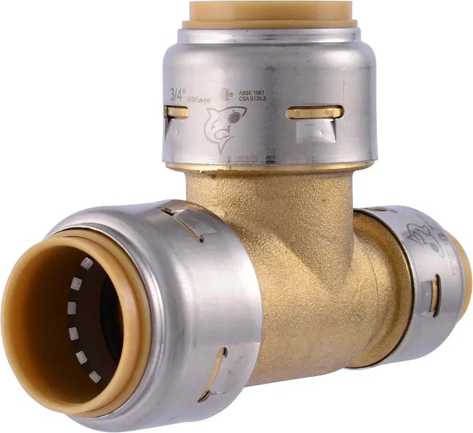 SharkBite Max 3/4 Inch x 1/2 Inch x 3/4 Inch Reducing Tee, Push To Connect Brass Plumbing Fitting, PEX Pipe, Copper, CPVC, PE-RT, HDPE, UR444A