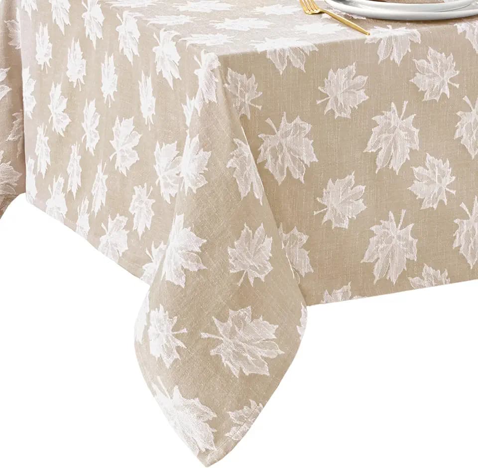 Falling Leaves Jacquard Tablecloth, Taupe - 60" W x 120" L