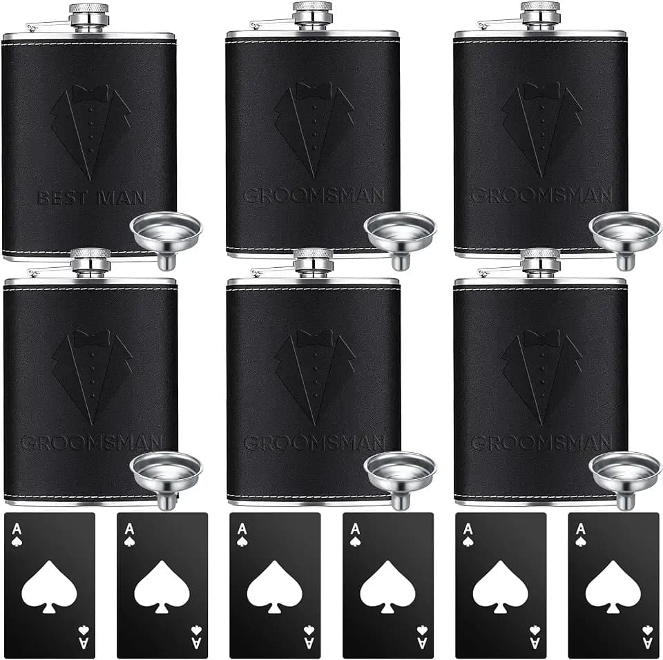 SiliFine Groomsman Gifts 6-Set Flask for Men 8oz Groomsman Proposal Gifts