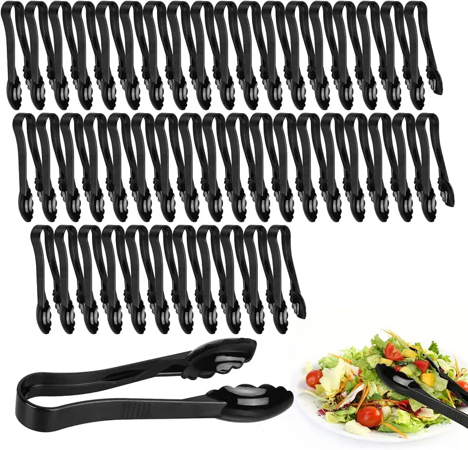 48 Pack Plastic Tongs for Serving, 9 Inch Heavy-Duty Utility Tongs