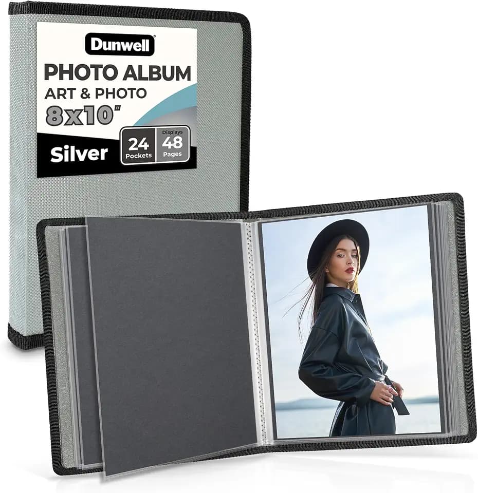 Dunwell 8x10 Photo Album & Art Portfolio Book, 24 Sleeves, Silver