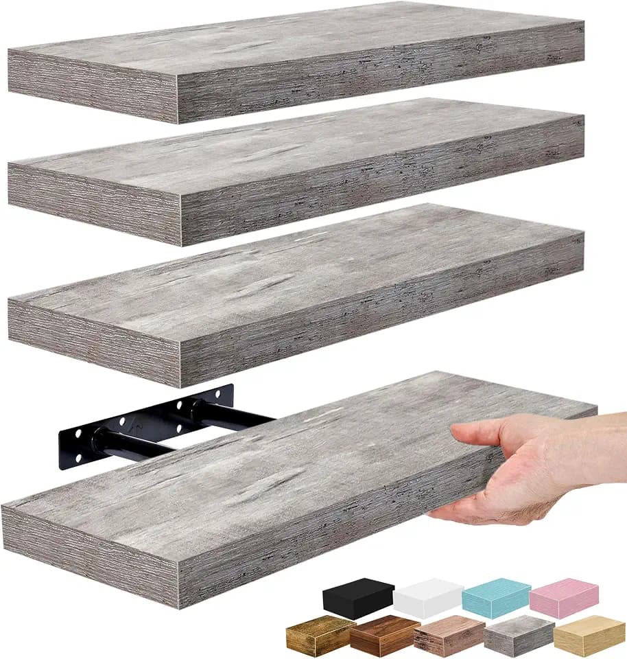 Sorbus 16 Inch Floating Shelves for Wall (4 Pack, Grey)