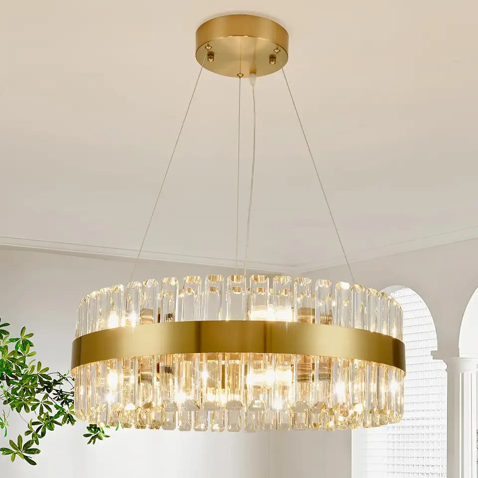 MADEM Modern 2-Tier Circular Crystal Chandelier,12-Light Brass Gold