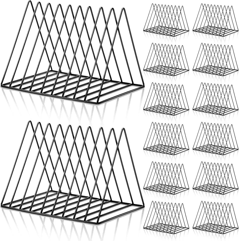Shimeyao 14 Pieces Magazine Holder Triangle File Holder Metal Book Record Vinyl Storage Rack Multifunction Triangle File Organizer Sorter for Decor Home Office