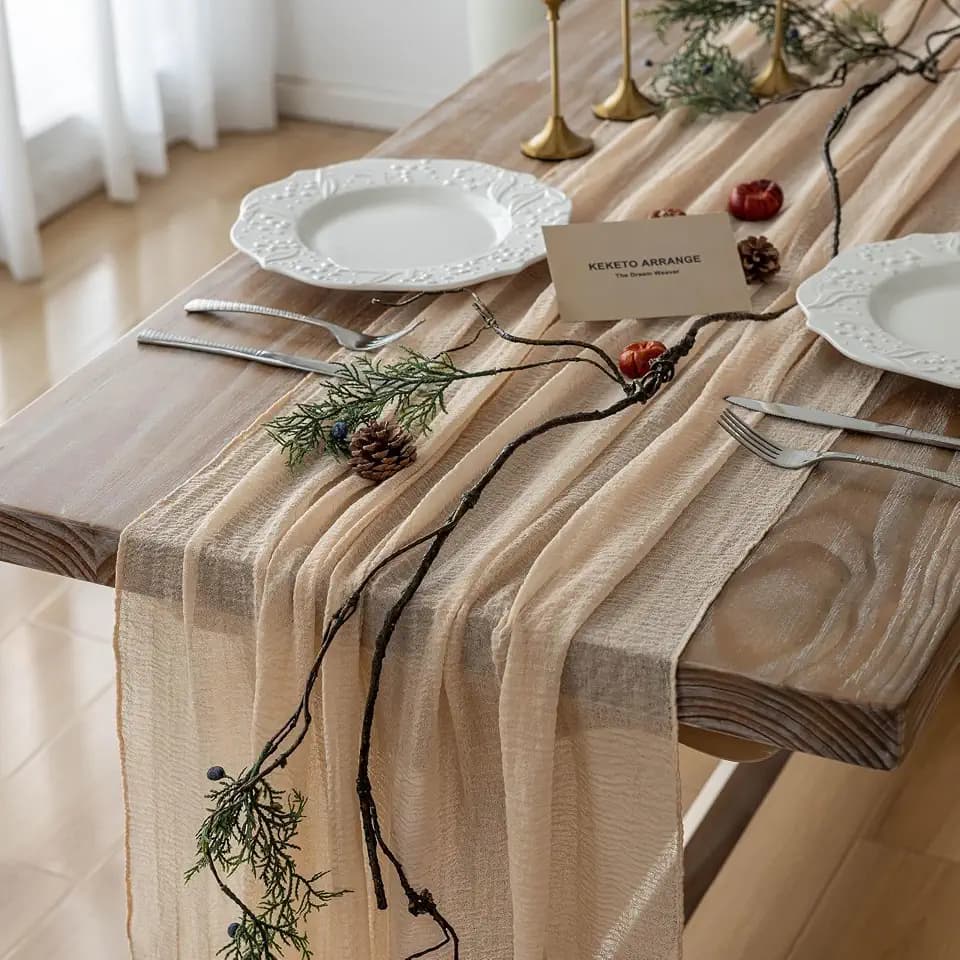 Deep Beige Cheesecloth Table Runner 120 Inches Fall Party Home Decorations