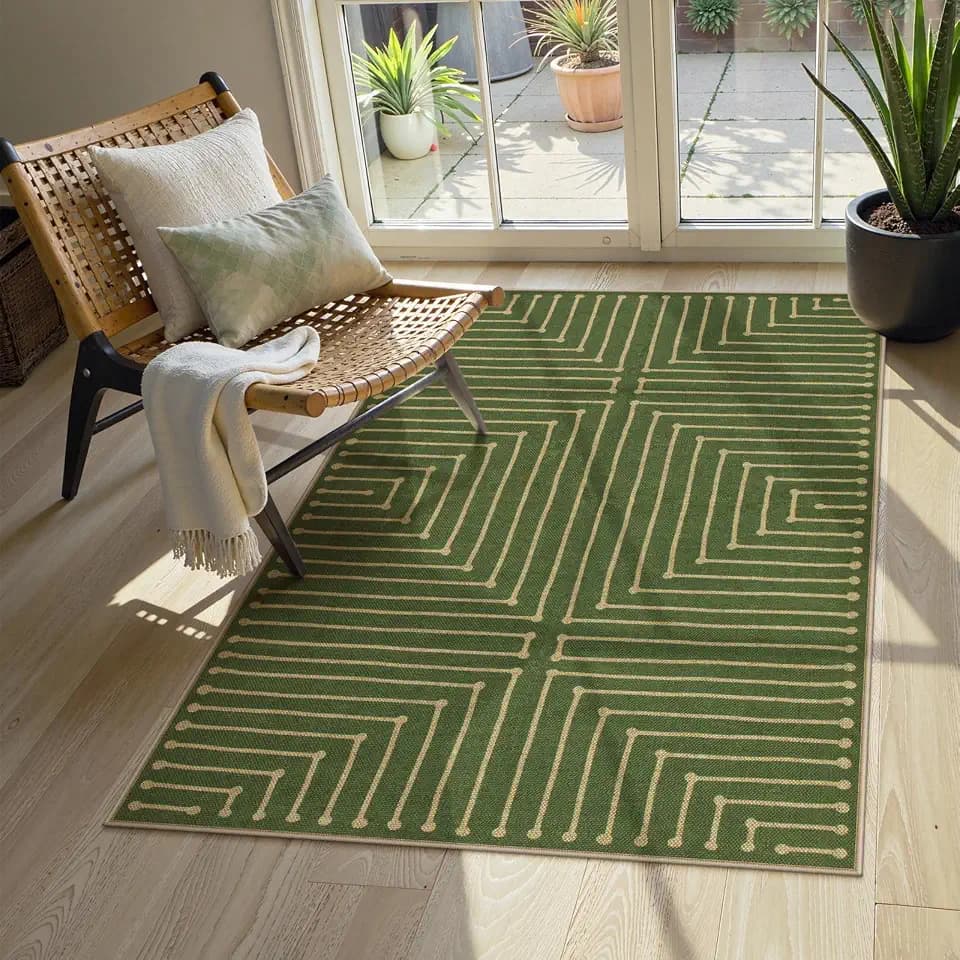 Lahome Green 3x5 Outdoor Rug for Entryway,Rhombus Easy Jute Frotn Porch Rug