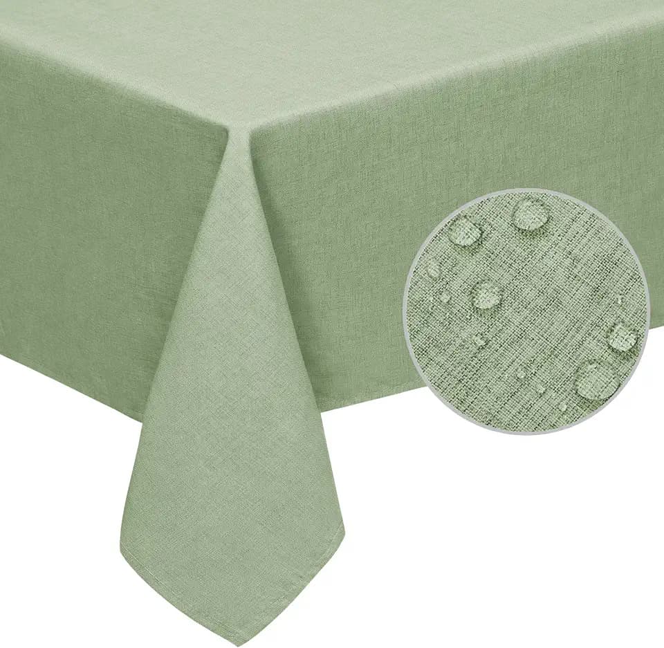 Easy-Going Waterproof Faux Linen Tablecloth, Rectangle, 52x70in, Sage Green