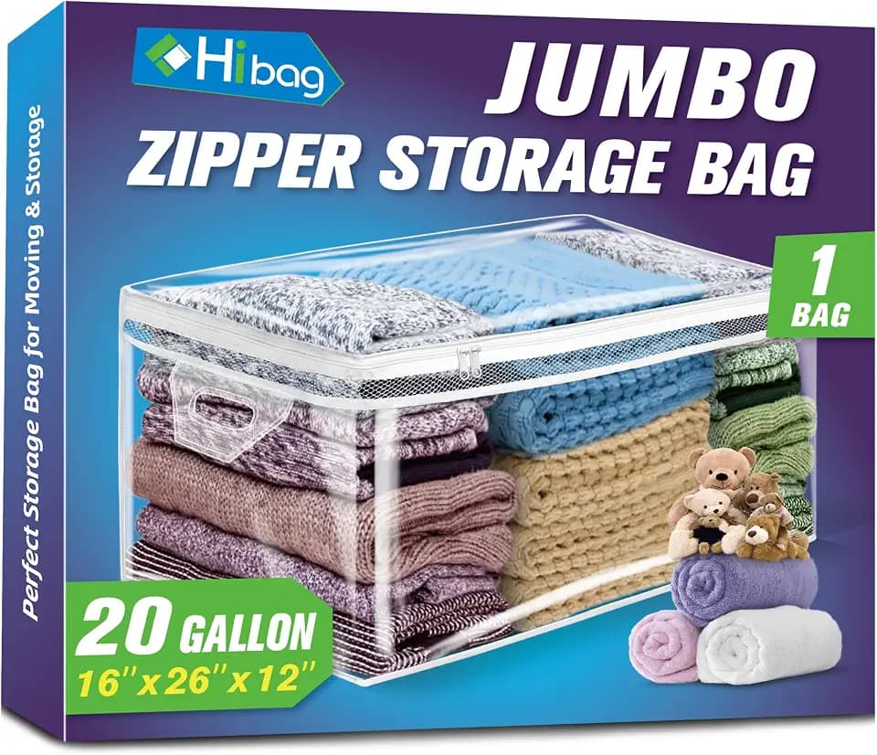Large Storage Bag for Clothes, Jumbo Zipper Totes