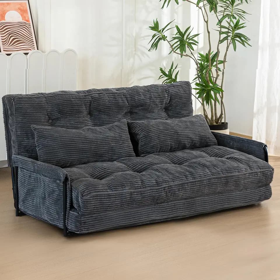 MAXYOYO 53" Adjustable Folding Sofa Bed Couch with 2 Pillows, Dark Grey