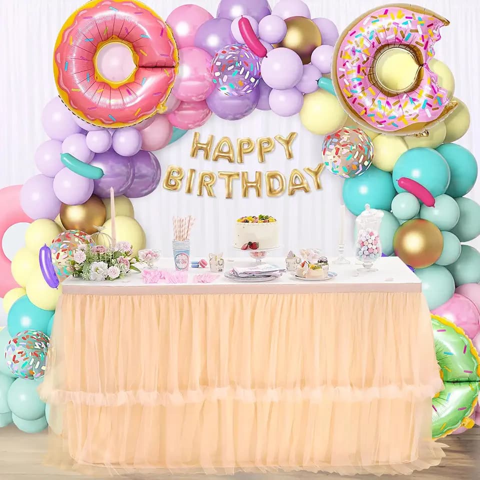 9ft Tulle Table Skirt 2 Layer Champagne Tutu Tablecloths for Rectangle Tables for Birthday Party Baby Shower Dessert Cake Table Decor