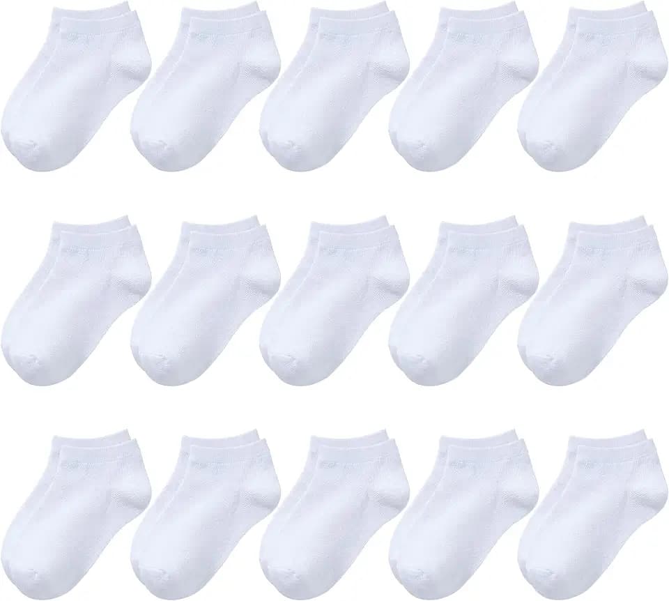 BOOPH 15Pcs Kids Socks for Boys Girls Cushion Low Cut Athletic Ankle Socks
