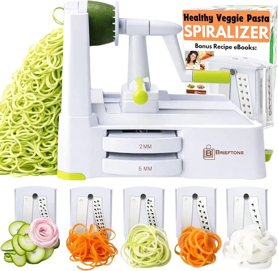 Brieftons 5-Blade Countertop Vegetable Spiralizer and Veggie Noodle Maker