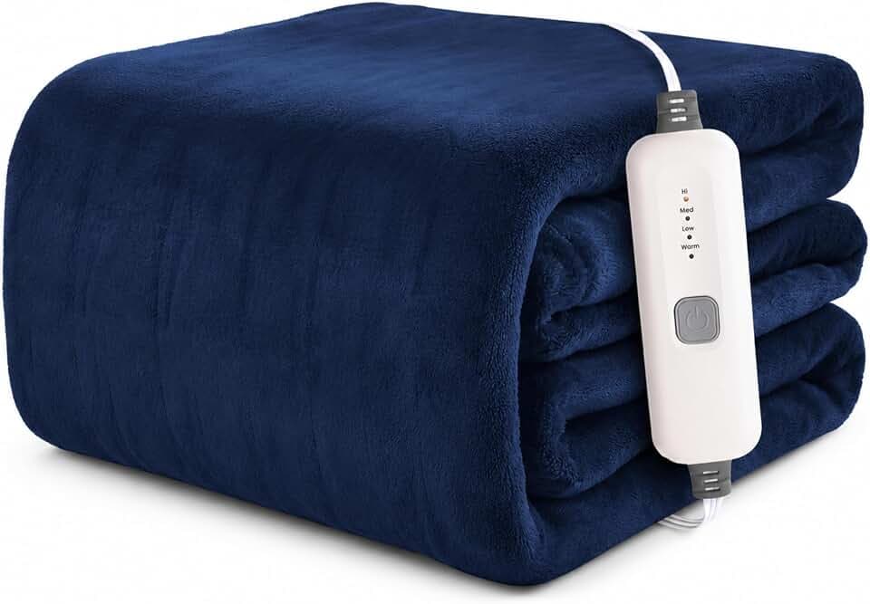 Electric Heated Blanket 72"×84" Full Size, Smooth Cozy for Bed, Couch, Home - 4 Heat Settings & 10H Auto-Off, Detachable Controller, Energy Efficient, Machine Washable-Dark Blue