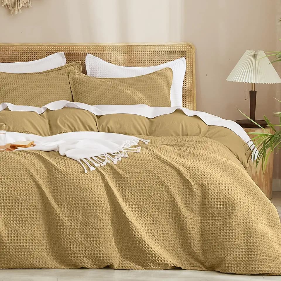 PHF Waffle Duvet Cover Queen, Ultra Soft & Breathable, 90"x90", Antelope