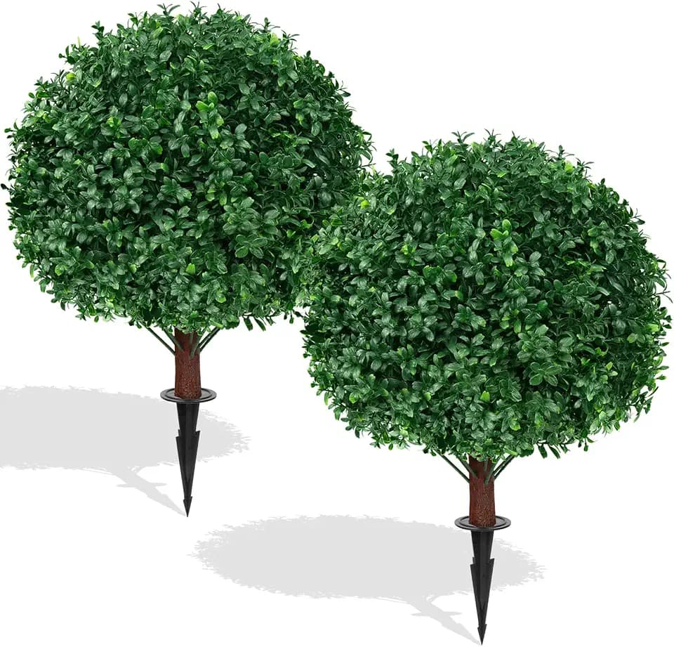 2Pcs Artificial Boxwood Topiary Ball Trees,Faux Boxwood Shrubs