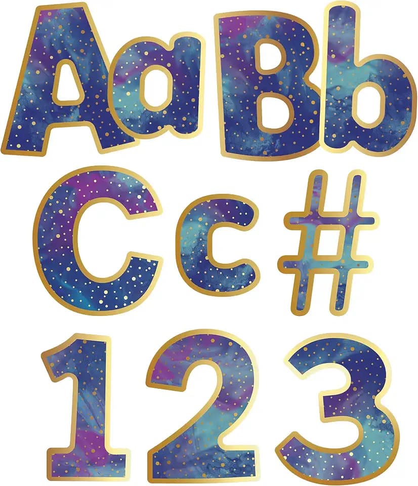 Carson Dellosa 219-Piece Galaxy Cutout Letters, 4" Marble and Gold Dot Upper and Lowercase Alphabet, Numbers, Punctuation, and Symbols for Bulletin Board, Posterboard, Party, and Classroom Decor