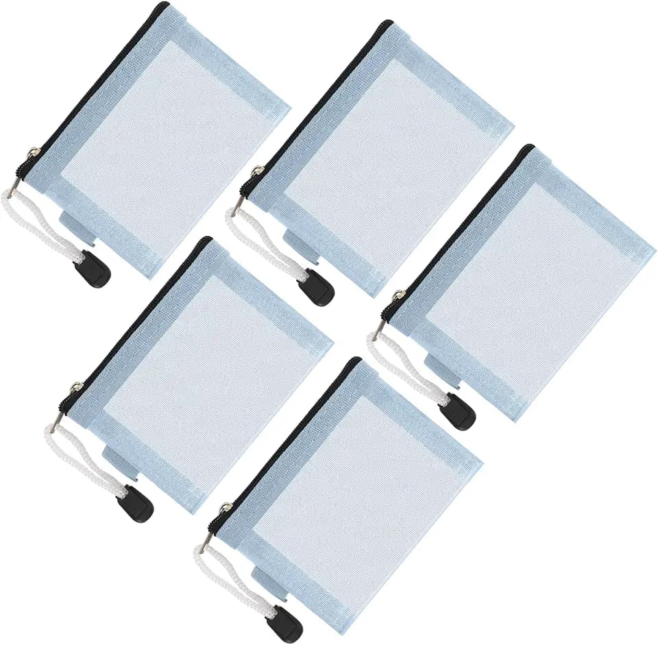 Classycoo Mini Zipper Mesh Bags 5 Pack,3" x 4.3" Nylon Small Zipper Mesh Pouch Key Card Holder,Coin Purse, Portable Travel Makeup Cosmetic Bags for Lipstick,Earphone (Blue)