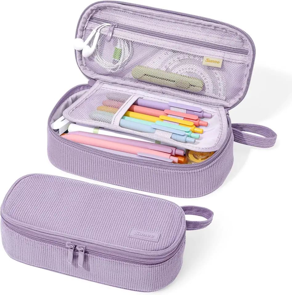SUNEE Cute Pencil Case, Large Capacity Pencil Pouch, Soft Corduroy Pencil Bag, Big Storage Pen Organizer for Stationery, Aesthetic Zipper Pencil Box, Back to School Supplies for Teen Girls Boy, Purple