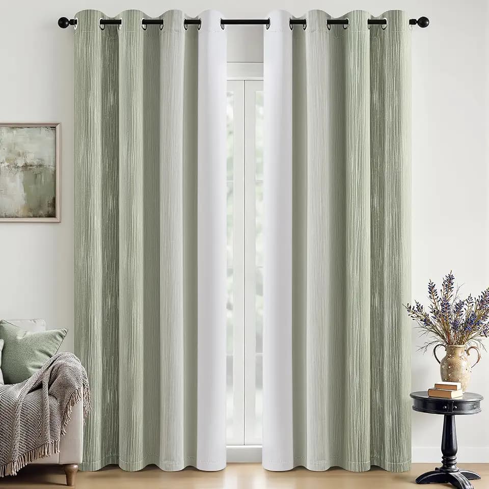 MIULEE Sage Green and Greyish White Ombre Blackout Curtains 52Wx84L