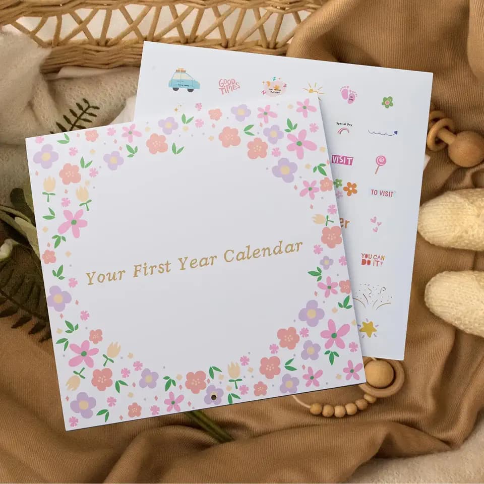 Baby First Year Keepsake Memory Calendar BONUS/W Stickers by Joss & Lac Design – Family Tree | Gender Neutral | Wonderful Gift for Baby Boys & Baby Girls (Flower)