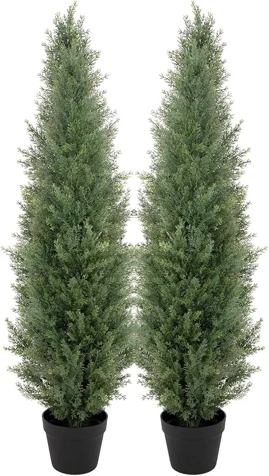 Bellacat 4ft UV Resistant Artificial Topiary Trees Outdoor, 48in Faux Cedar Tree with Full & Realistic Leaves, Fake Cypress Tree for Front Door Proch Patio Deck Balcony Yard Decor 2Pack