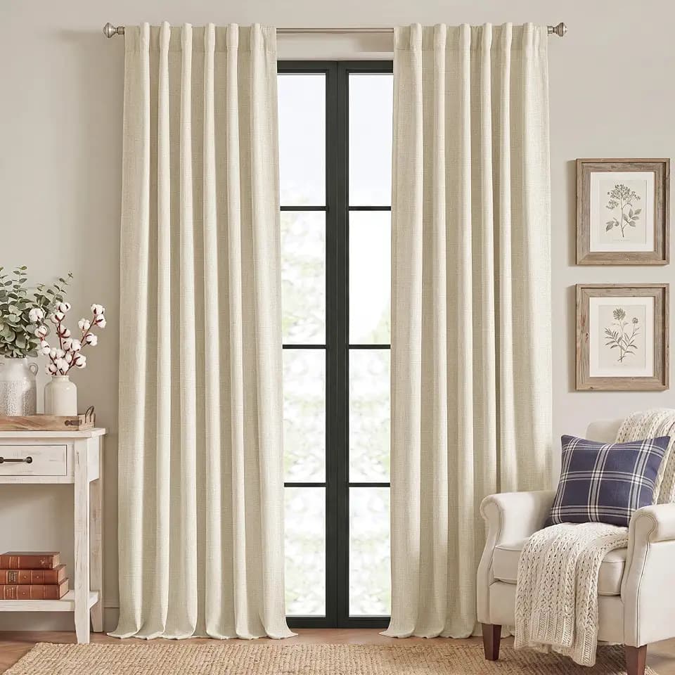 StangH Natural Beige Linen Textured Blackout Curtains 84 inches, 2 Panels