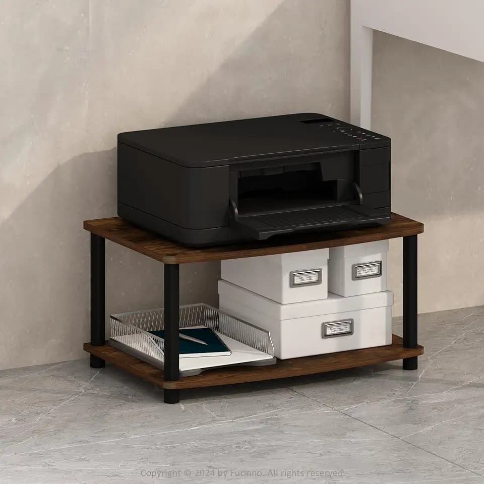 Furinno Turn-N-Tube Toolless Printer Stand with Storage, 2-Tier Printer Table, Under Desk Printer Stand, for CPU, Office Supplies, for Study Room, Living Room, Amber Pine