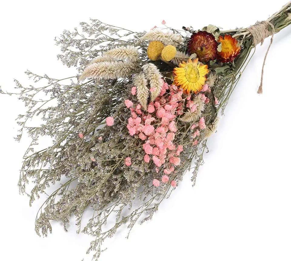 Natural Dried Flower Bouquet Pink Dried Babys Breath, Dried Daisy Flowers, Dried Lavender Bundle Dried Floral Arrangements for Home Farmhouse Wedding Table Vase Party Gifts
