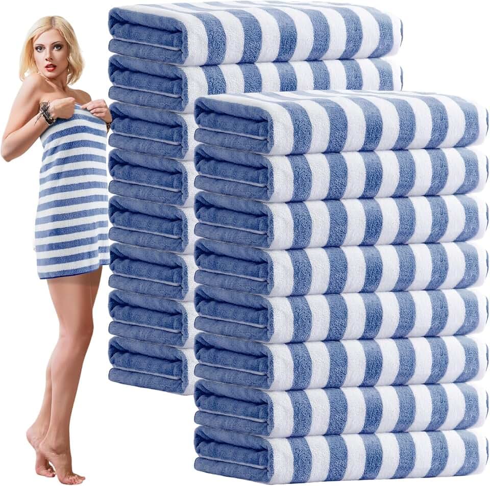 SmoothNovelty 16 Pack Microfiber Bath Towels Bulk,Haze Blue,Stripes