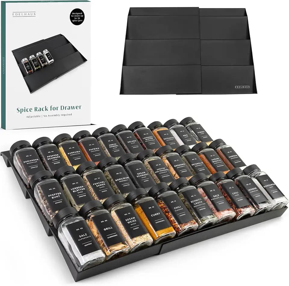 EDELHAUS Spice Drawer Organizer, Expandable Spice Rack for Drawer Black
